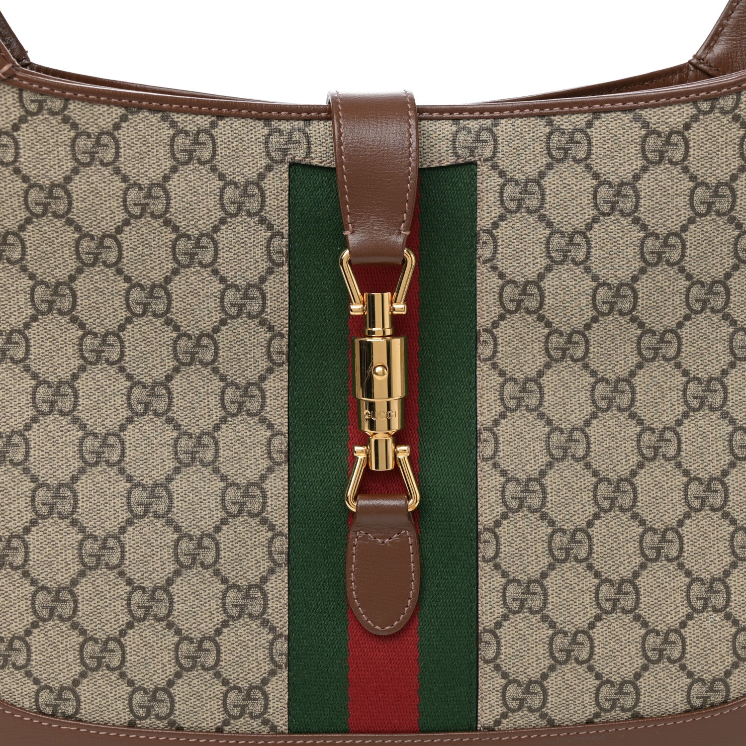 Gucci GG Supreme Monogram Azalea Calfskin Web Medium Jackie 1961 Hobo Beige Ebony Brown Sugar 8 of 11
