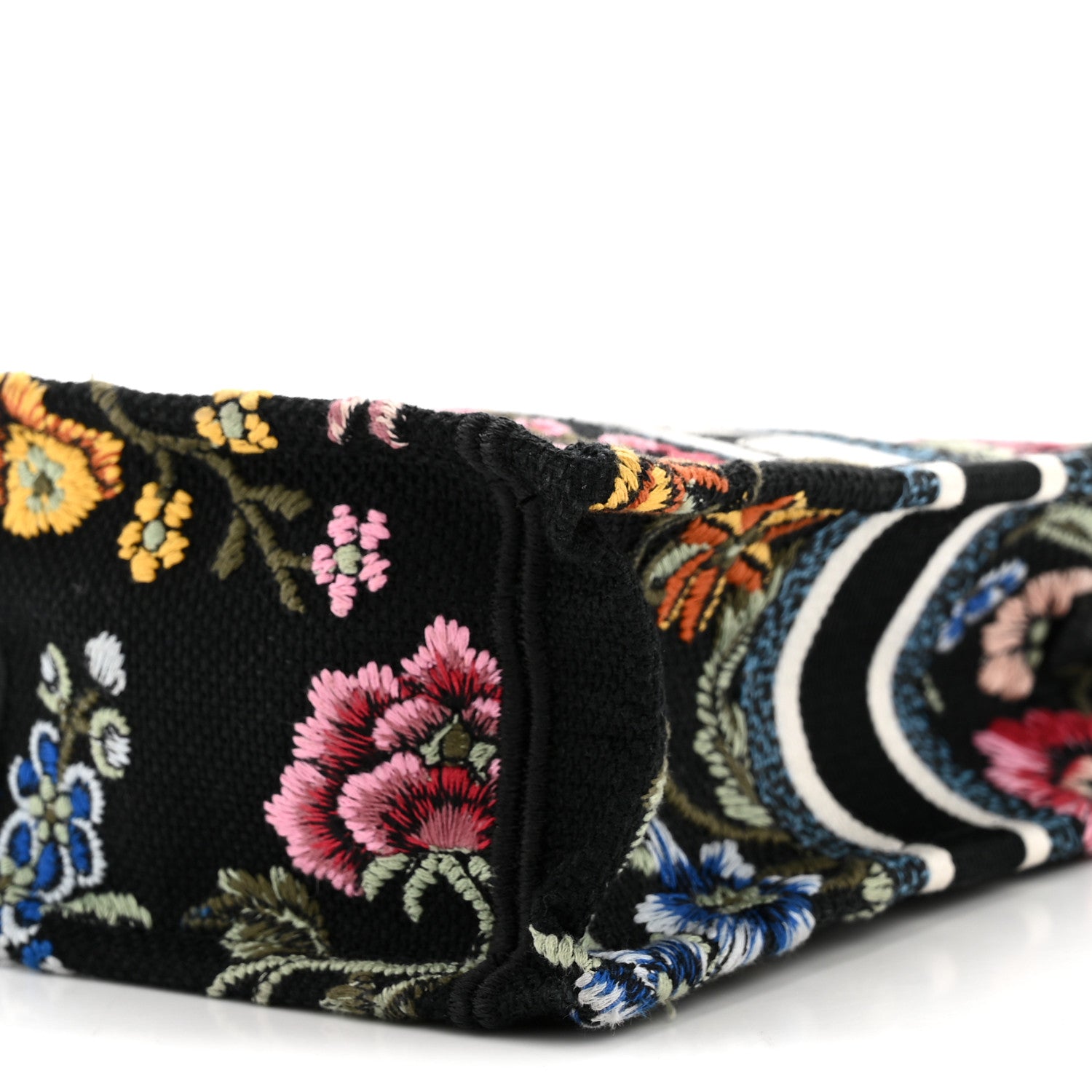 Christian Dior Raffia Embroidered Petites Fleurs Mini Book Tote Phone Bag Navy Blue Multicolor 10 of 12