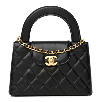 Chanel Shiny Aged Calfskin Quilted Nano Kelly Shopper Black 1 of 11