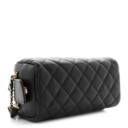 Chanel Caviar Quilted Double Zip Pouch Cosmetic Case Black 4 of 10