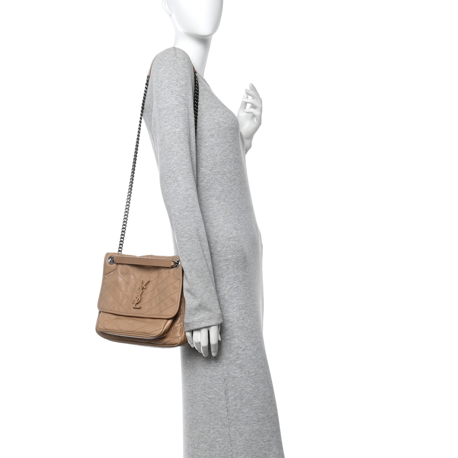 Saint Laurent Crinkled Calfskin Matelasse Monogram Medium Niki Chain Satchel Light Taupe 2 of 9