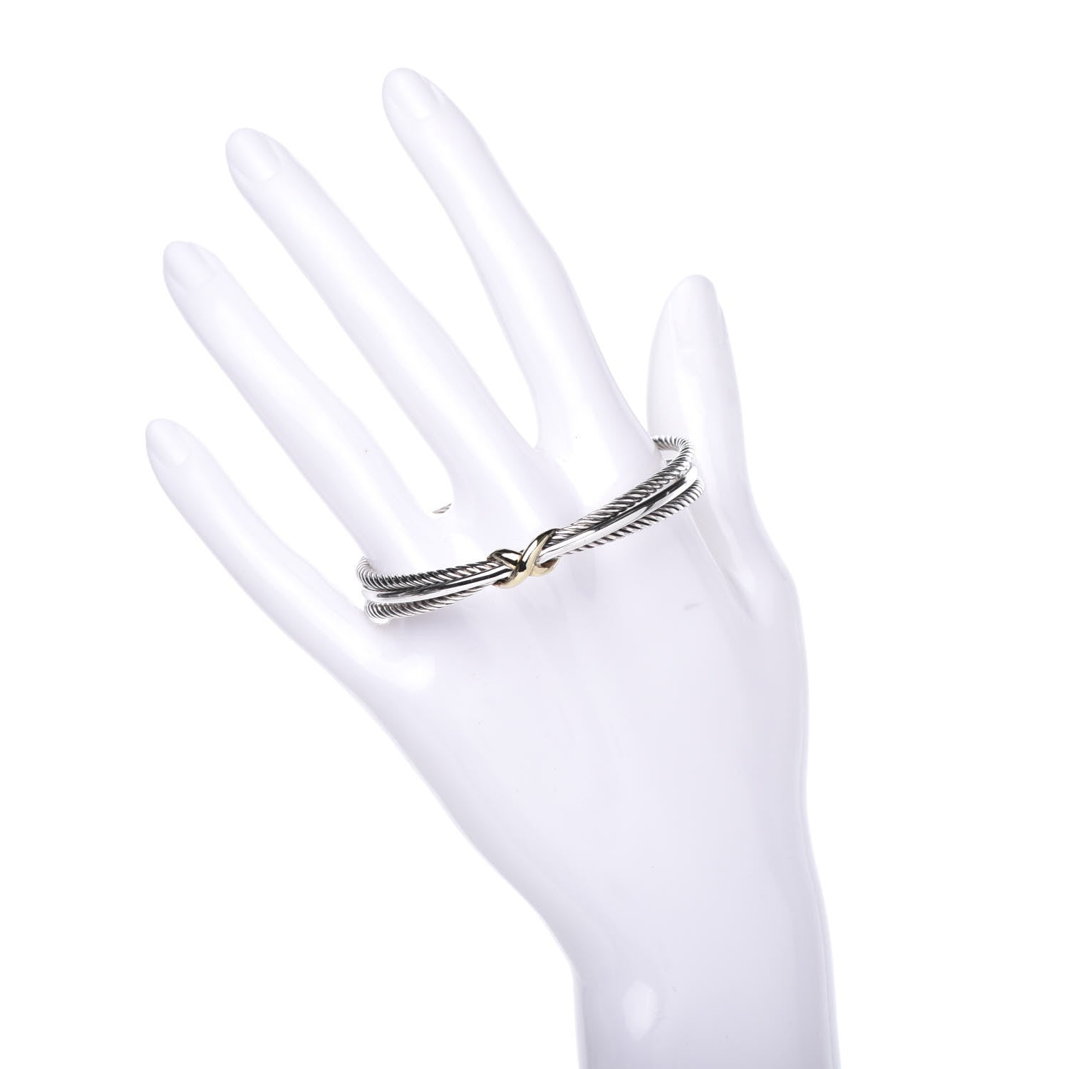 David Yurman Sterling Silver 18K Yellow Gold 7mm Crossover X Bracelet 2 of 4