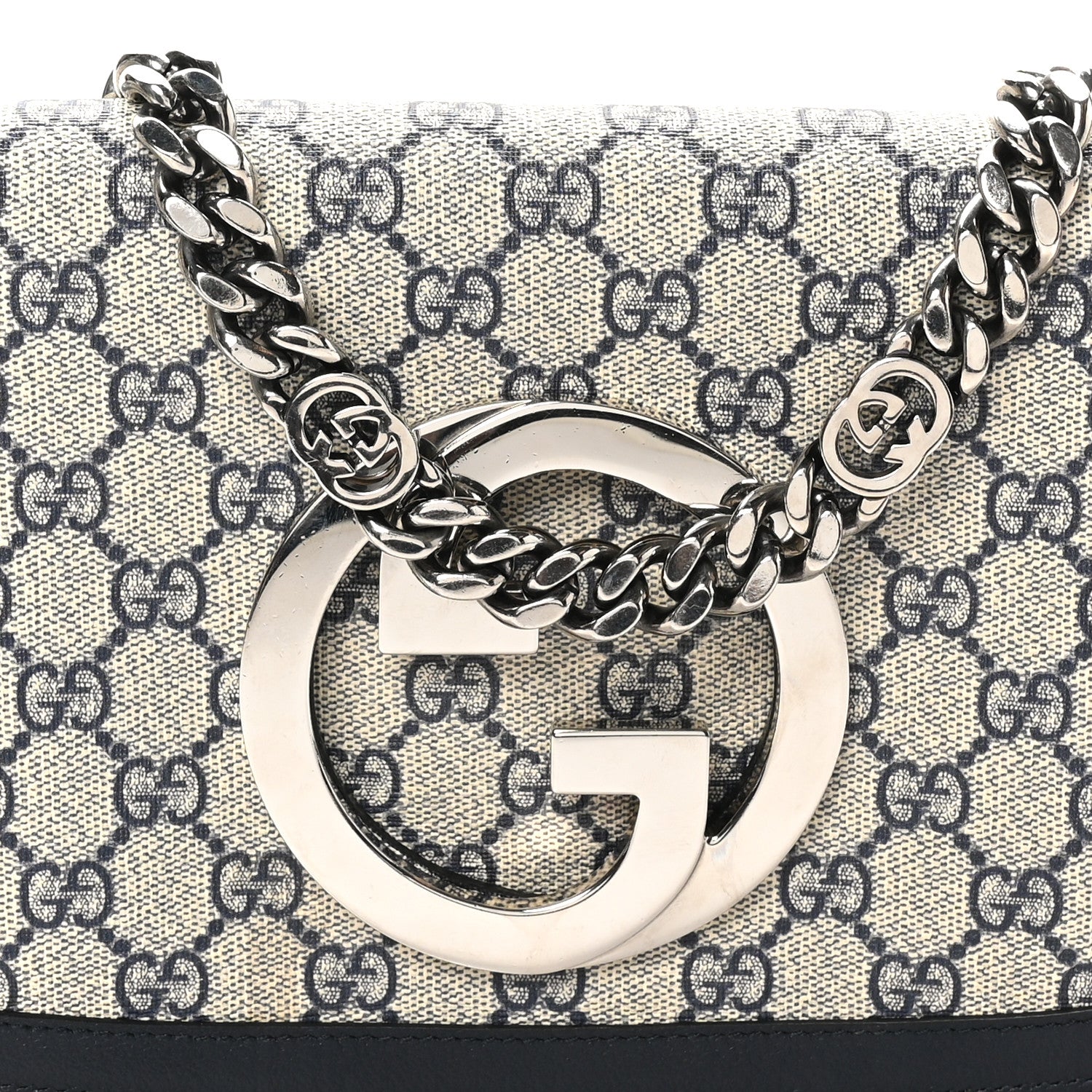 Gucci GG Supreme Monogram Textured Dollar Calfskin Blondie Chain Shoulder Flap Bag Beige Blue 8 of 10