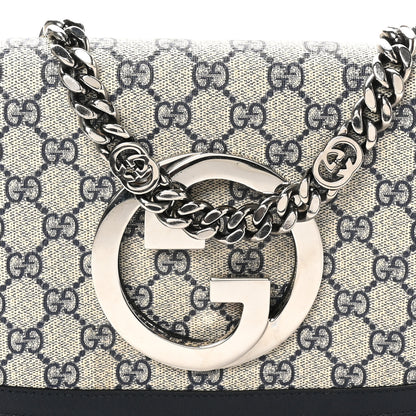 Gucci GG Supreme Monogram Textured Dollar Calfskin Blondie Chain Shoulder Flap Bag Beige Blue 8 of 10