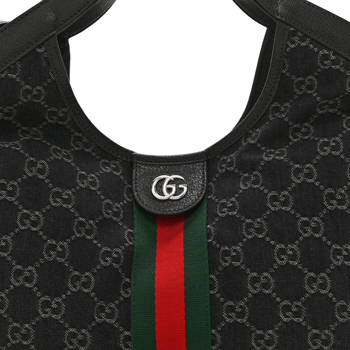Gucci Denim GG Monogram Web Small Giglio Tote Black Ivory 8 of 10