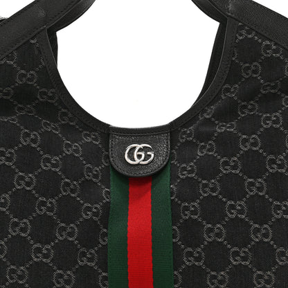 Gucci Denim GG Monogram Web Small Giglio Tote Black Ivory 8 of 10