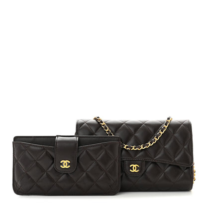 Chanel Lambskin Quilted Phone Holder Wallet on Removable Chain Brown 4 of 15