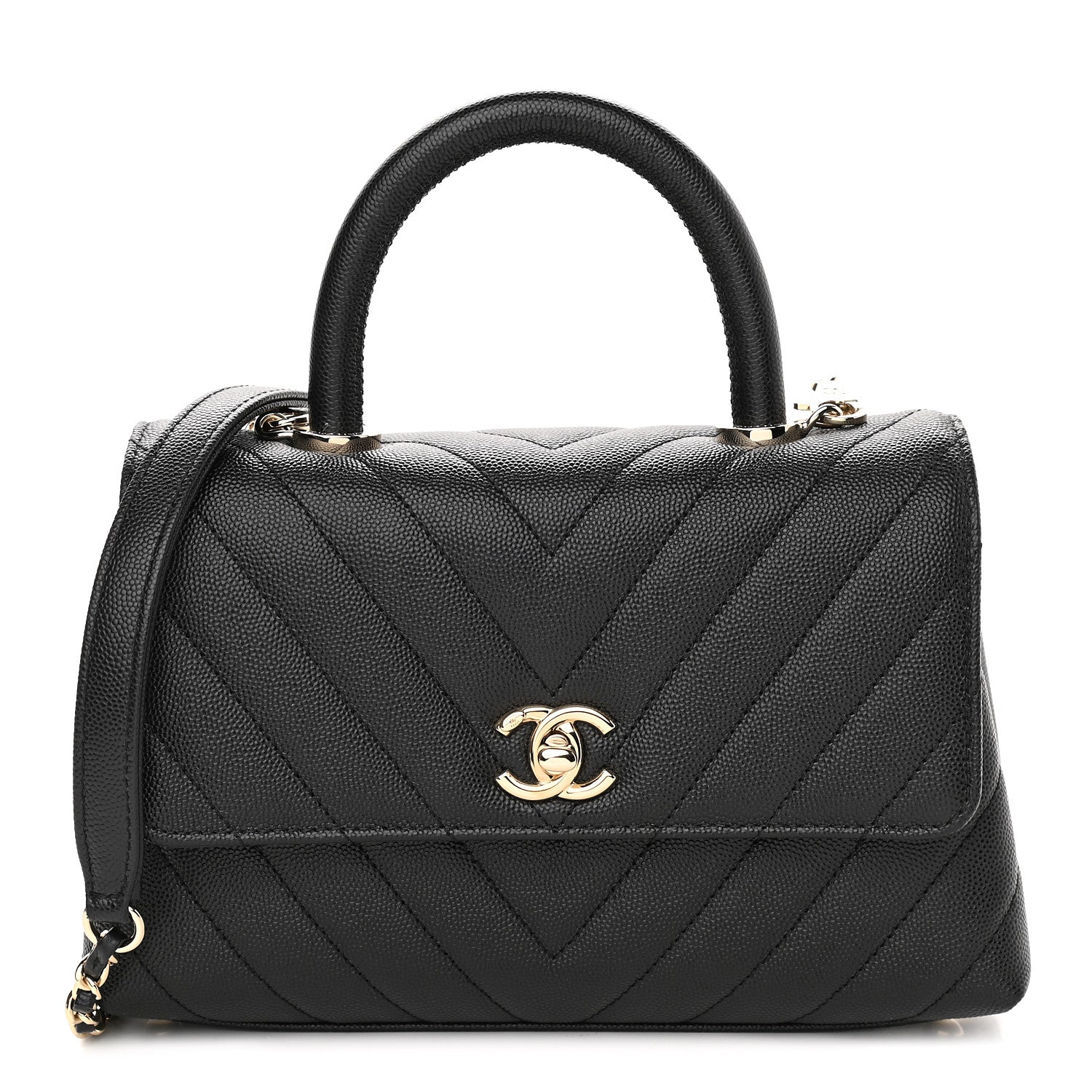 Chanel Caviar Chevron Quilted Mini Coco Handle Flap Black 1 of 9
