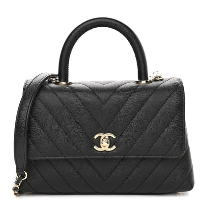 Chanel Caviar Chevron Quilted Mini Coco Handle Flap Black 1 of 9