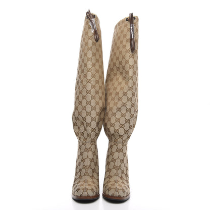 Gucci Monogram Over the Knee Boots 37 Beige Ebony 2 of 6