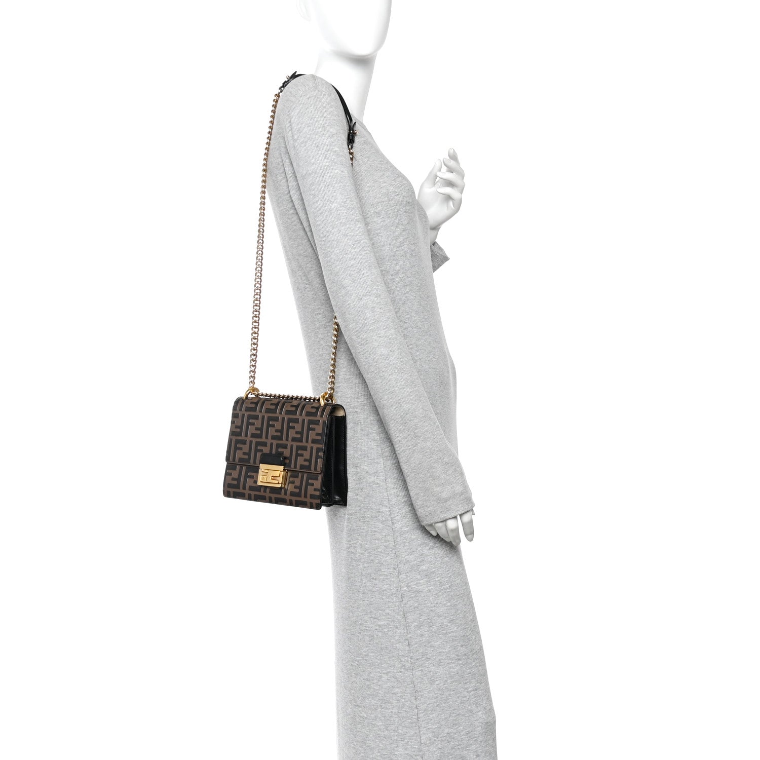 Fendi Vitello Liberty Bi-Color FF 1974 Embossed Small Kan U Shoulder Bag Maya Black 2 of 14