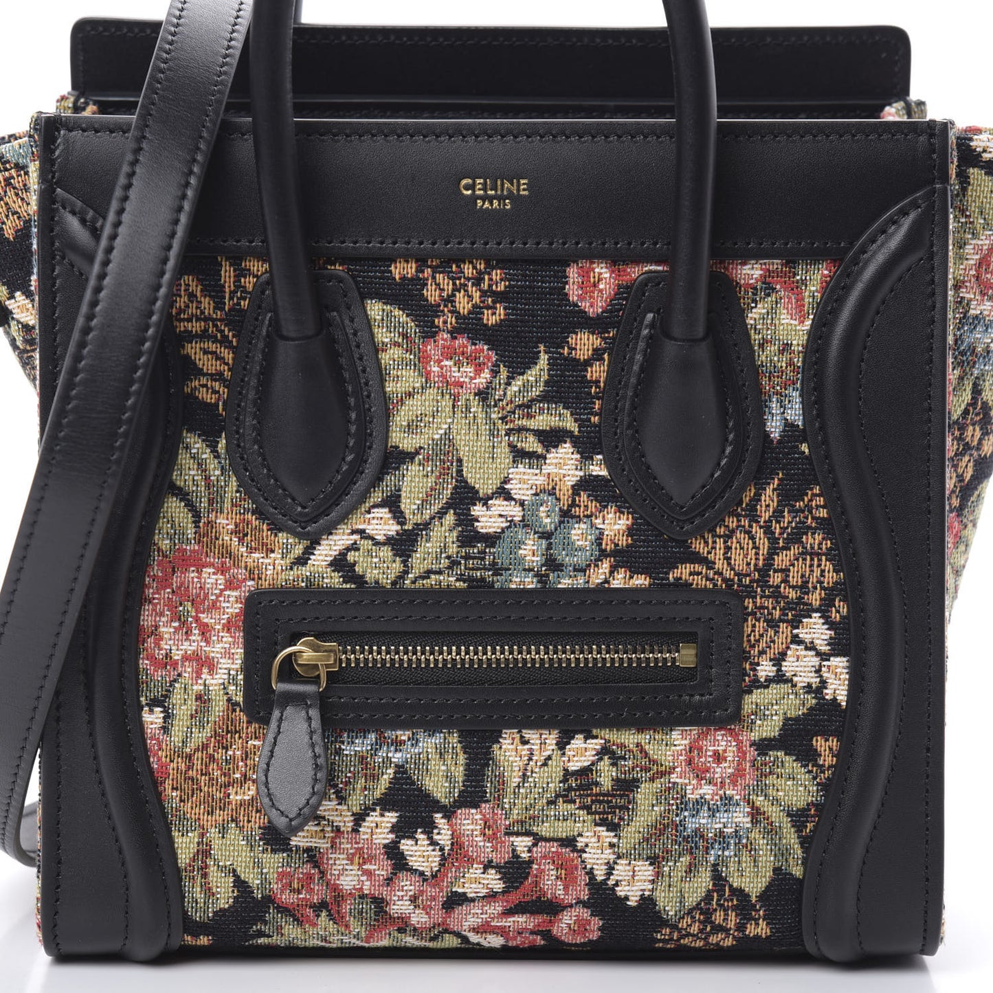 Calfskin Lambskin Canvas Jacquard Floral Nano Luggage Black