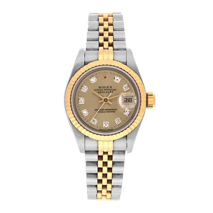 Rolex Stainless Steel 18K Yellow Gold Diamond 26mm Oyster Perpetual Datejust Watch Champagne 69173 1 of 5