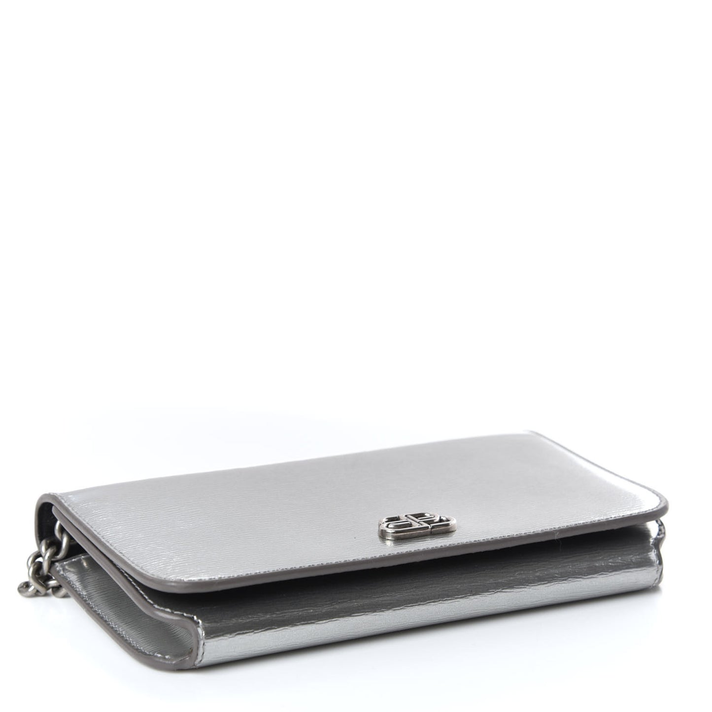 Metallic Grained Calfskin BB Phone Holder Wallet On Chain Silver