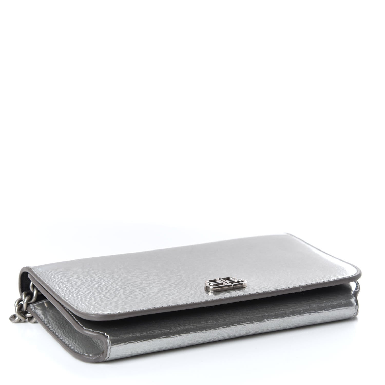Balenciaga Metallic Grained Calfskin BB Phone Holder Wallet On Chain Silver 8 of 20