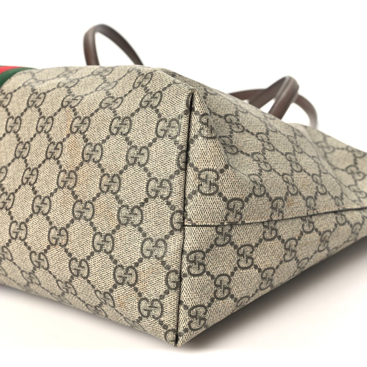 GG Supreme Monogram Textured Calfskin Web Medium Ophidia Shopping Tote Beige Ebony New Acero