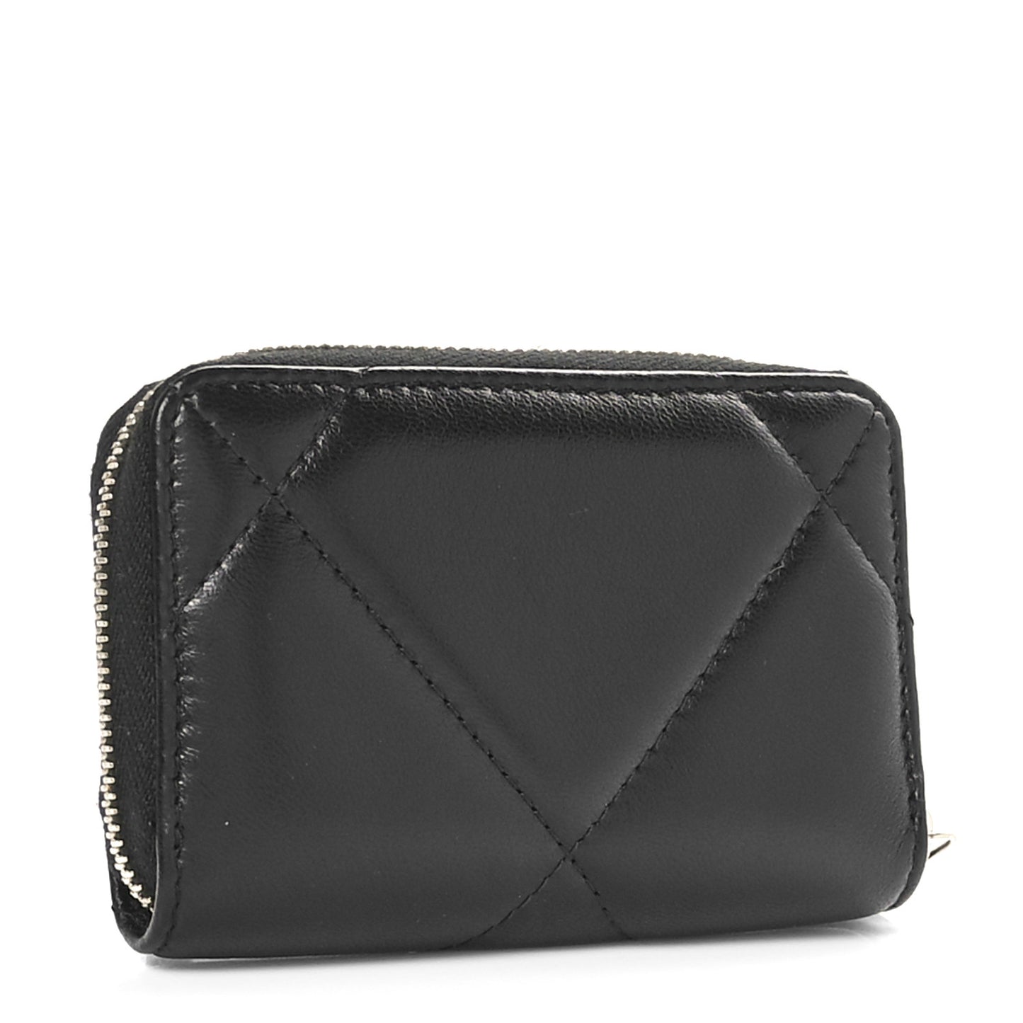 Lambskin Quilted Chanel 19 Zip Around Coin Purse Wallet Black