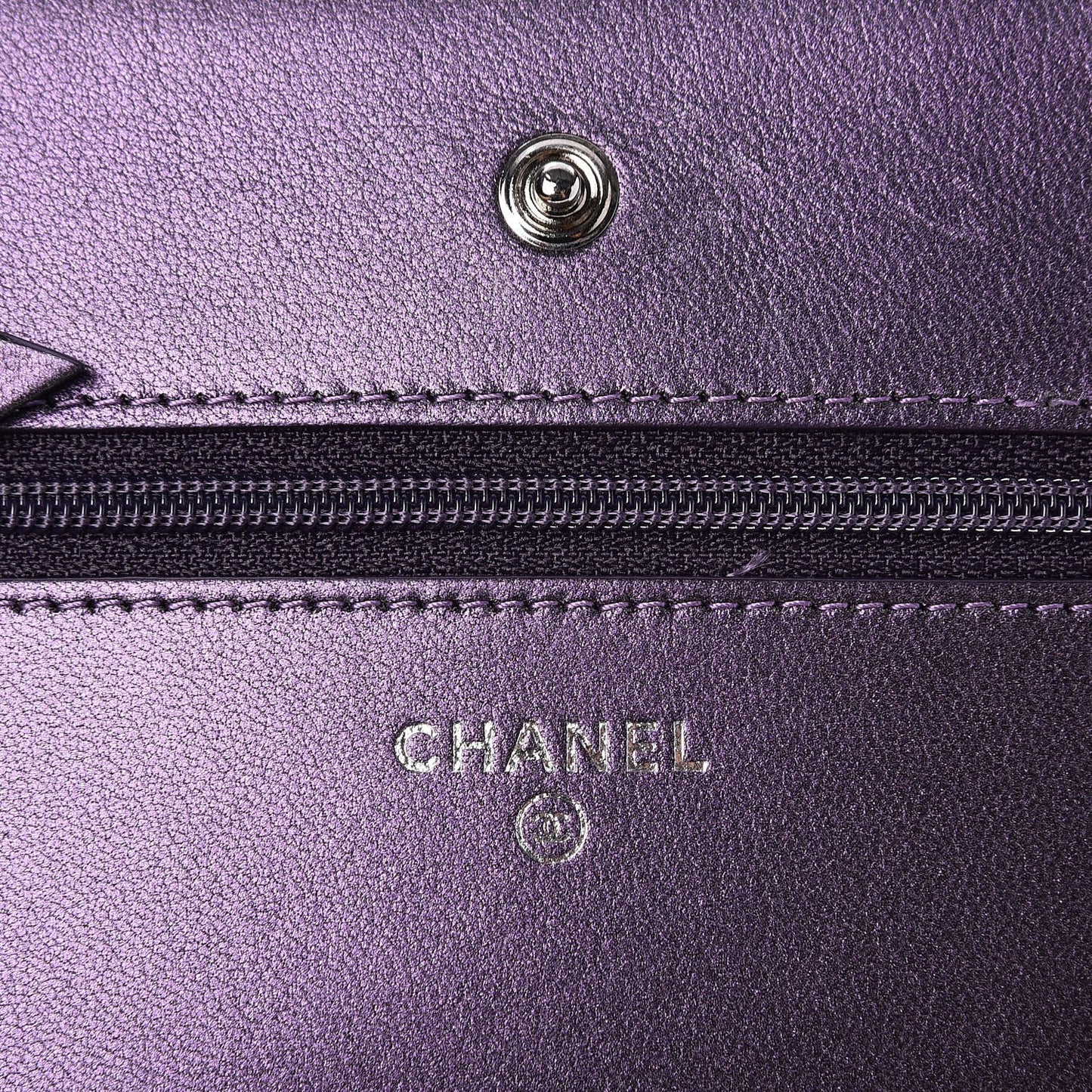 Iridescent Lambskin Quilted Wallet On Chain WOC Dark Purple