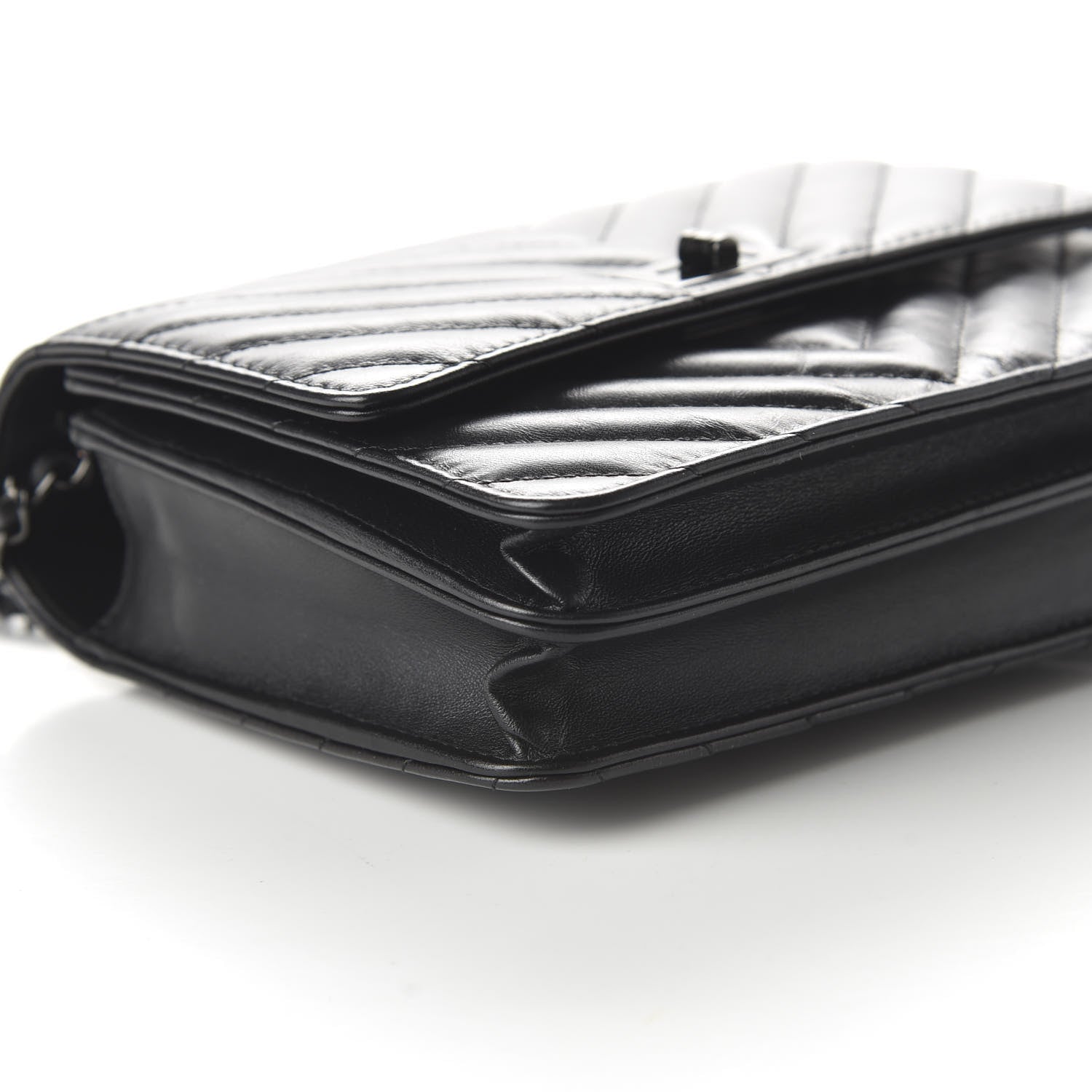 Chanel Aged Calfskin Chevron Quilted Reissue 2.55 Square Wallet On Chain WOC So Black 6 of 11