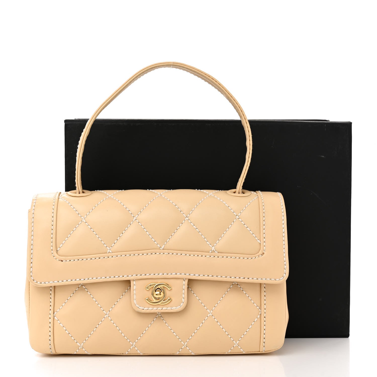 Chanel Calfskin Quilted Wild Stitch Top Handle Flap Beige 16 of 16