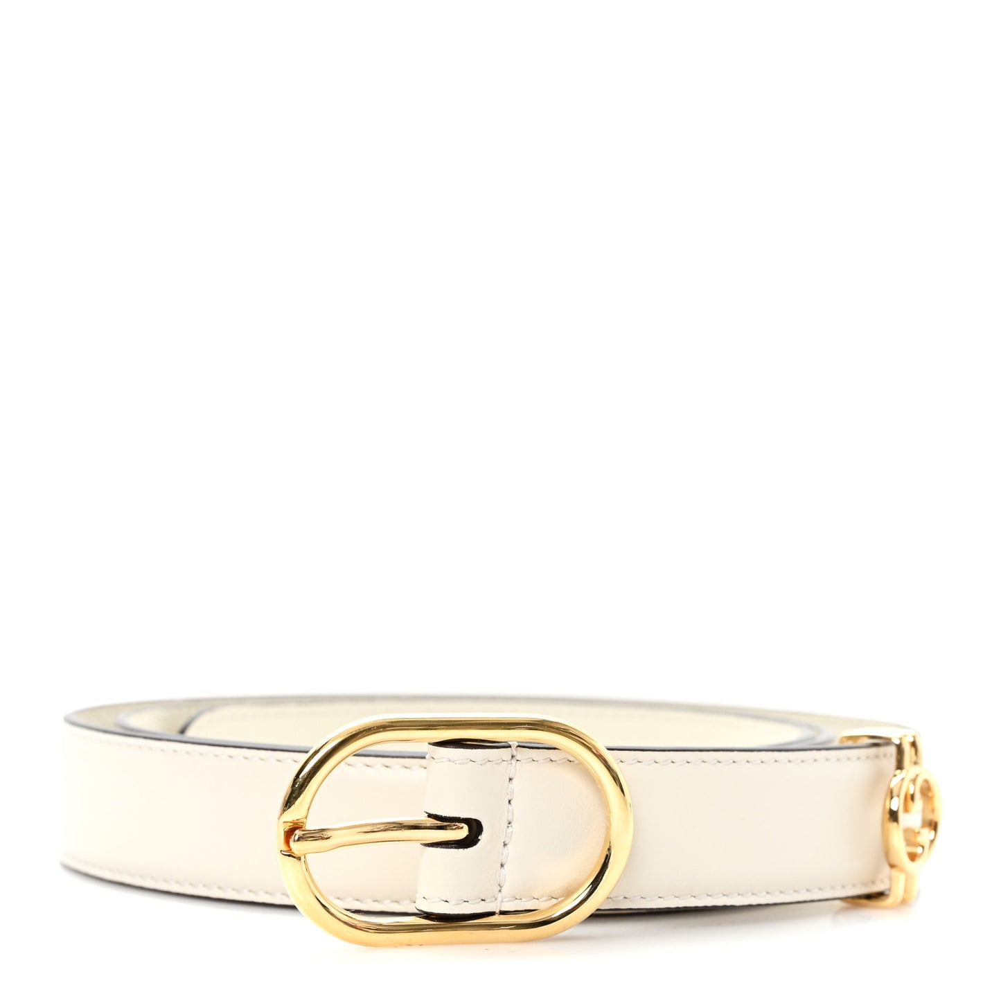 Plutone Calfskin Round Interlocking G Belt  100 40 Mystic White