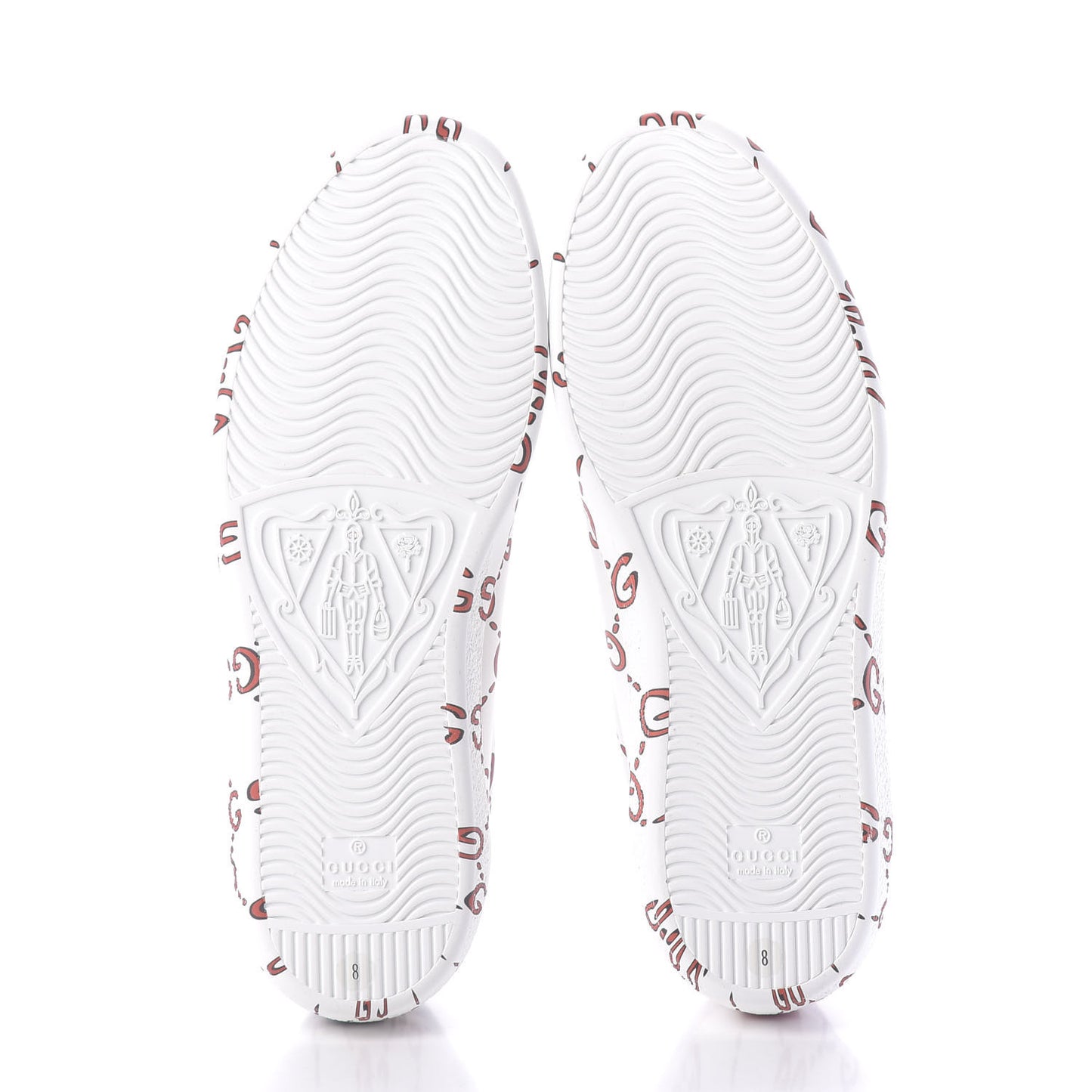 Calfskin GucciGhost Print Mens Ace Sneakers 8 White Hibiscus Red