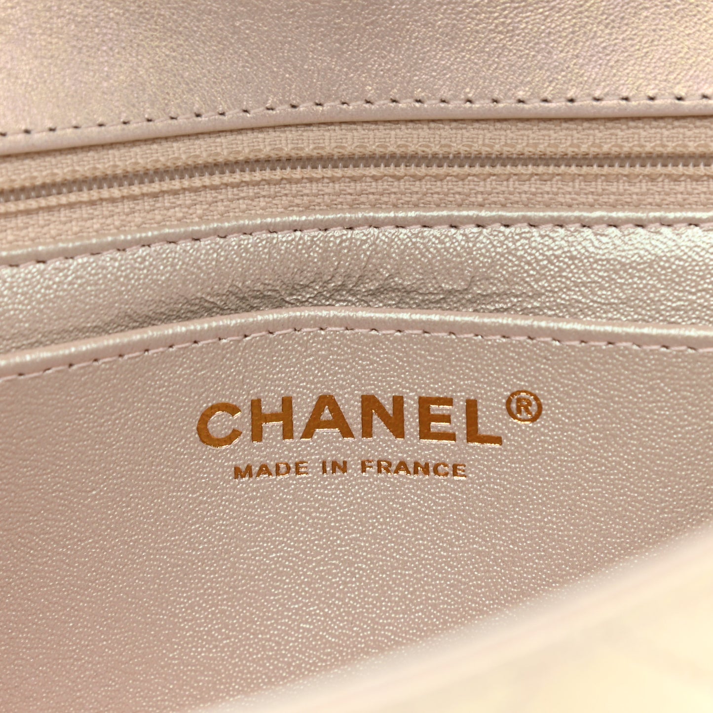 Iridescent Lambskin Quilted Mini Rectangular Flap Ivory