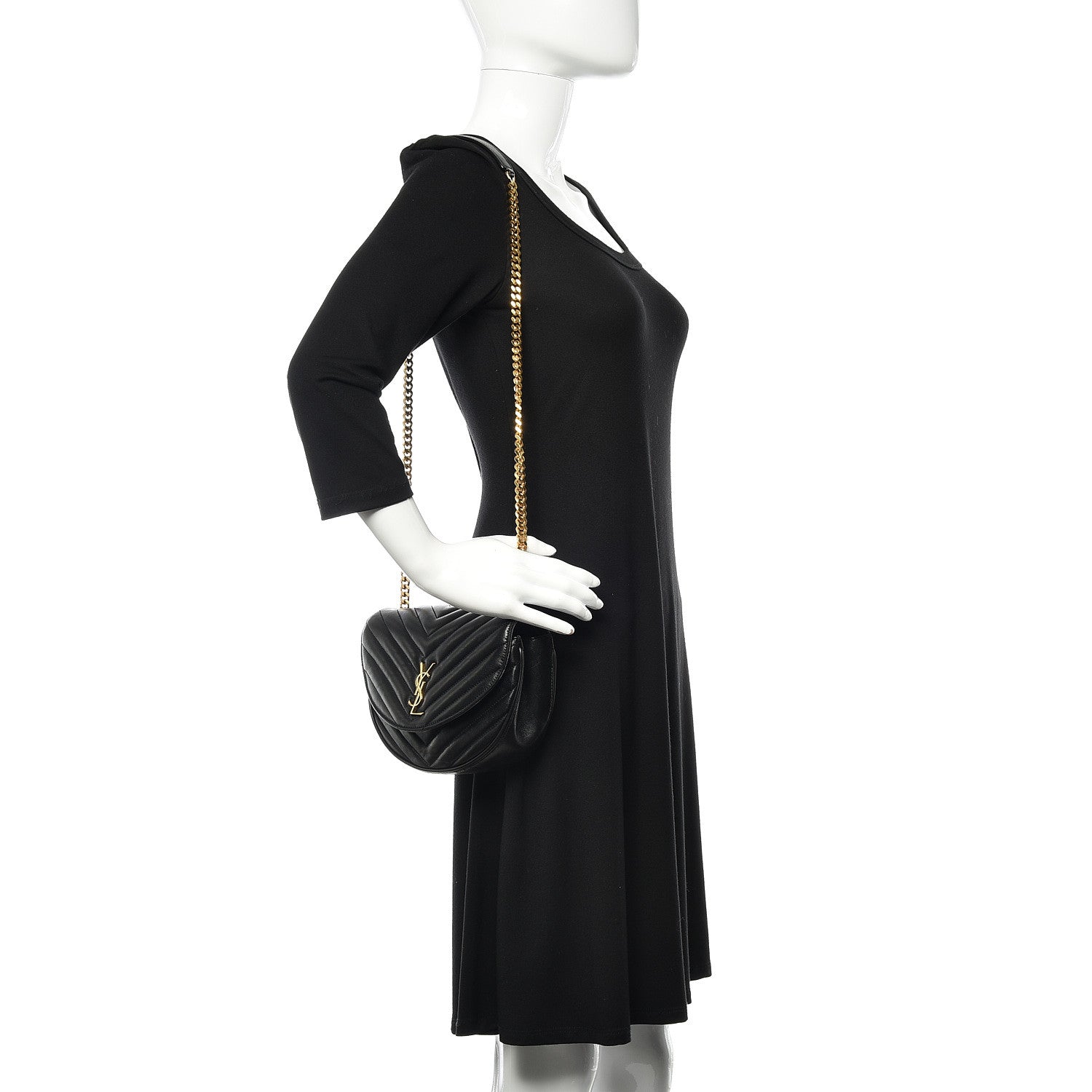 Saint Laurent Lambskin Matelasse Chevron Monogram Bubble Chain Crossbody Black 2 of 10