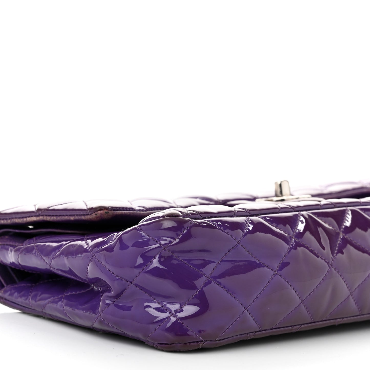 Patent Calfskin Quilted Medium Double Flap Purple