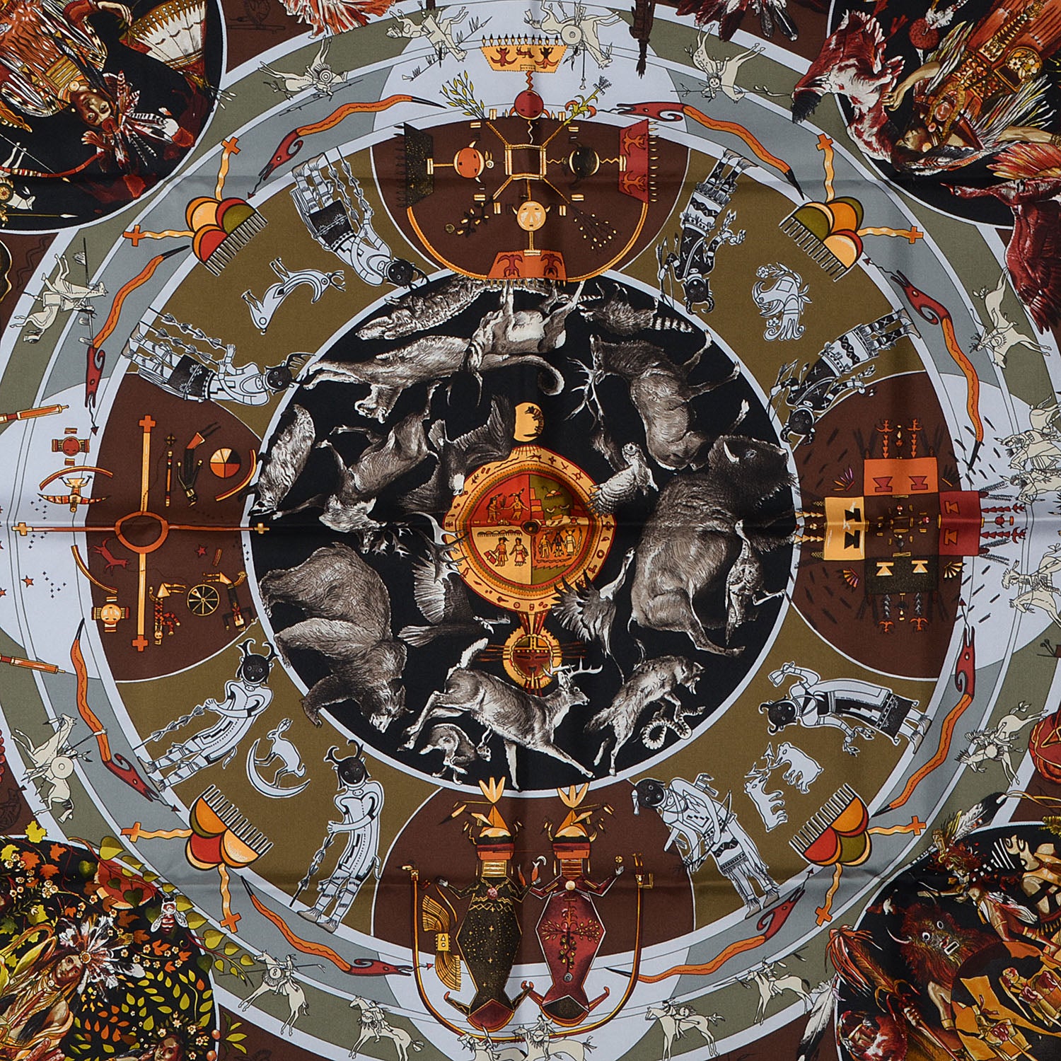 Hermes Silk Mythologies des Hommes Rouges Scarf 90 1 of 5