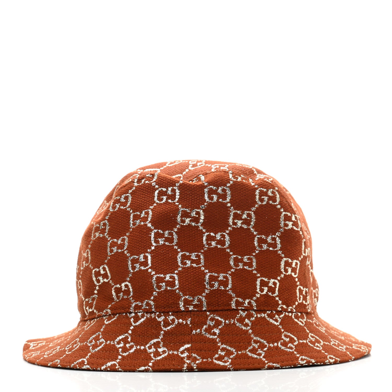 Gucci Canvas Lame GG Monogram Bucket Hat M Burnt Orange Silver