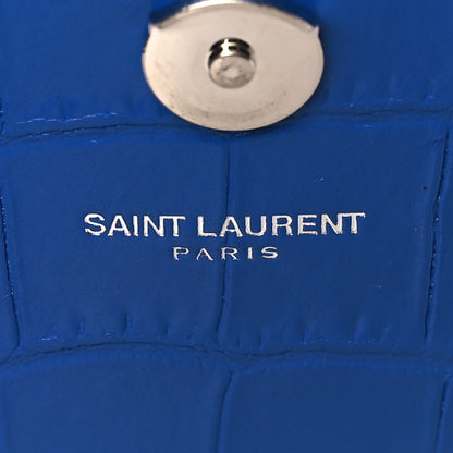 Saint Laurent Calfskin Crocodile Embossed Medium Classic Monogram Kate Tassel Satchel Bleu Majorelle 6 of 9