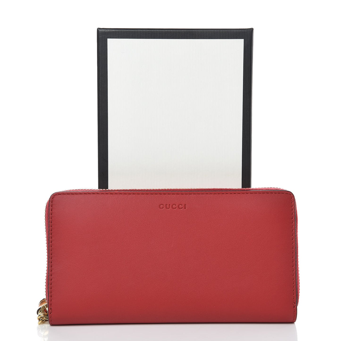 Calfskin Bamboo Round Zip Long Wallet Red
