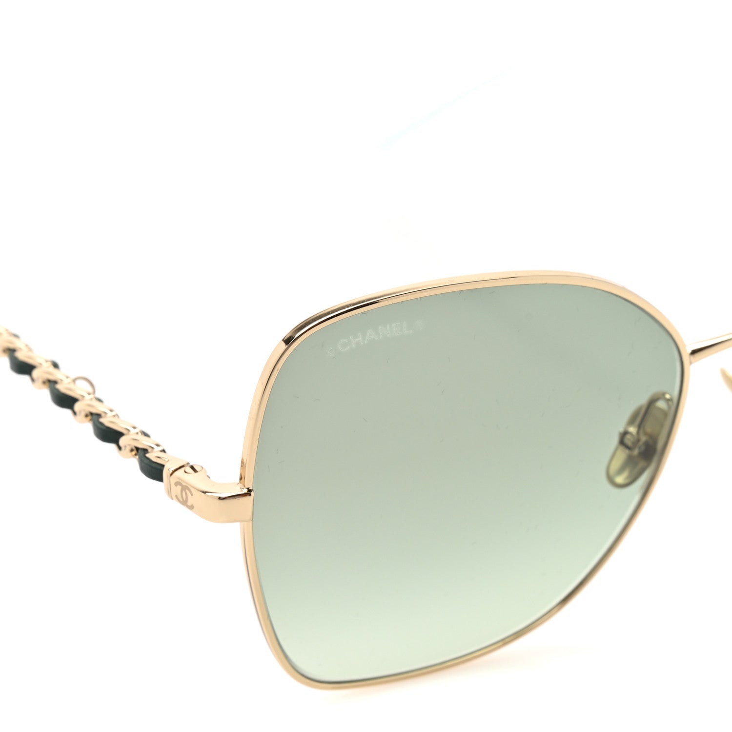 Chanel Metal Calfskin Butterfly Pearl Chain Sunglasses 4274Q Gold Green 7 of 8
