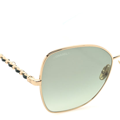 Chanel Metal Calfskin Butterfly Pearl Chain Sunglasses 4274Q Gold Green 7 of 8