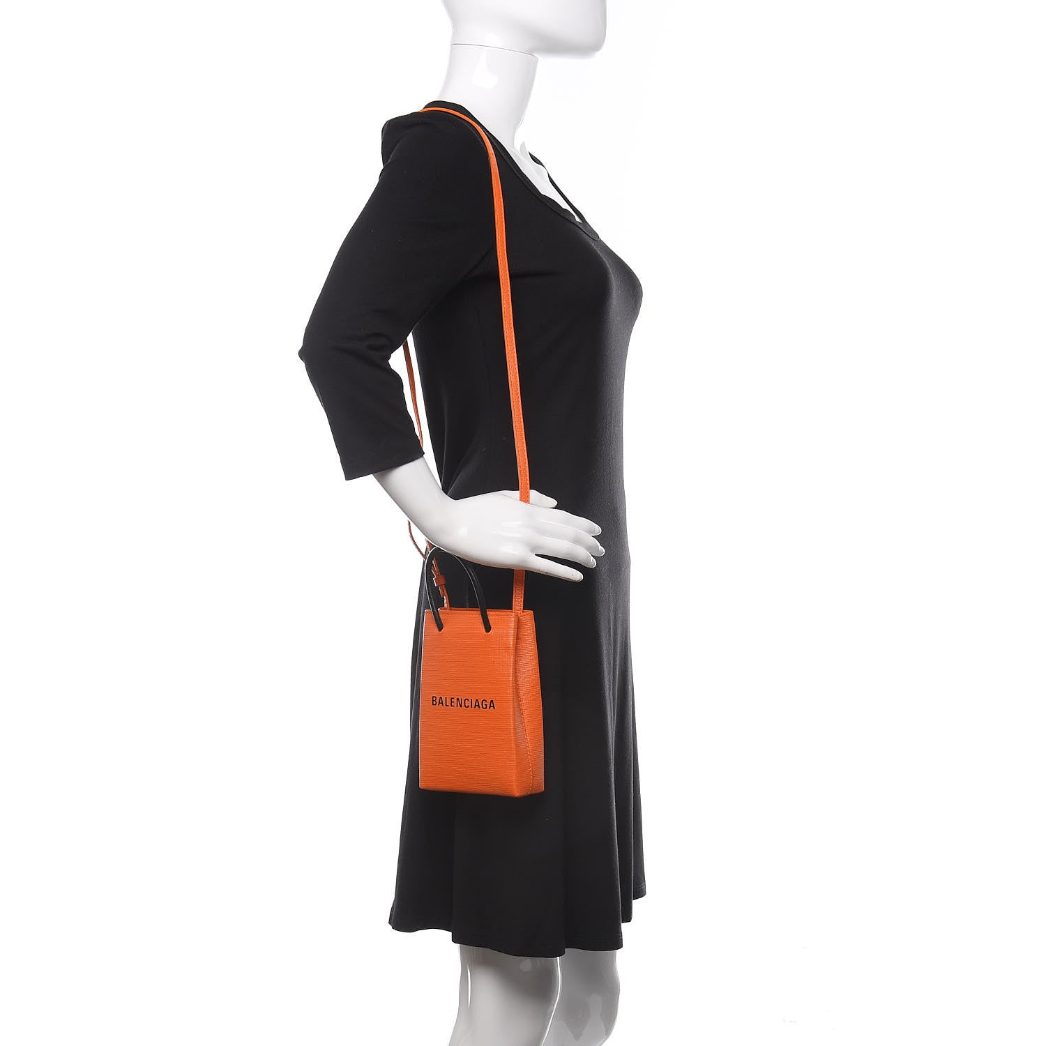 Balenciaga Squared Calfskin Logo Shopping Phone Holder Bag Orange 2 of 10