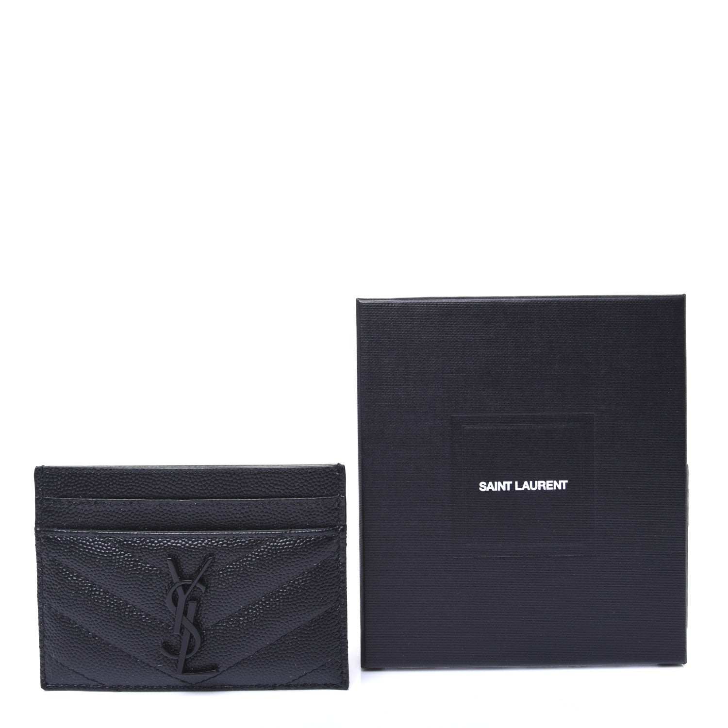 Saint Laurent Grain De Poudre Matelasse Chevron Monogram Credit Card Case Black 11 of 11