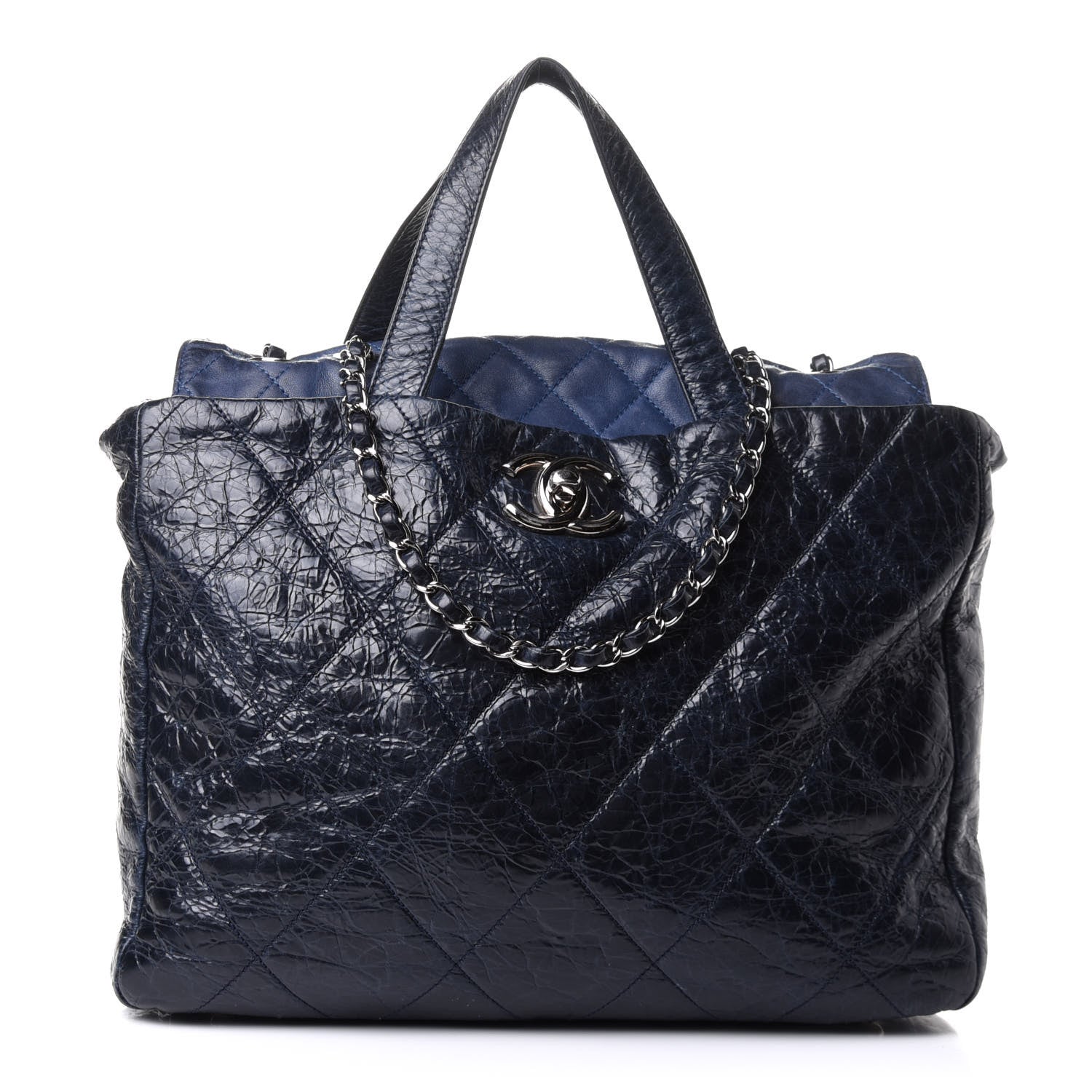 Chanel Glazed Calfskin Lambskin Quilted Portobello Tote Navy 1 of 10