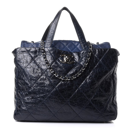 Chanel Glazed Calfskin Lambskin Quilted Portobello Tote Navy 1 of 10