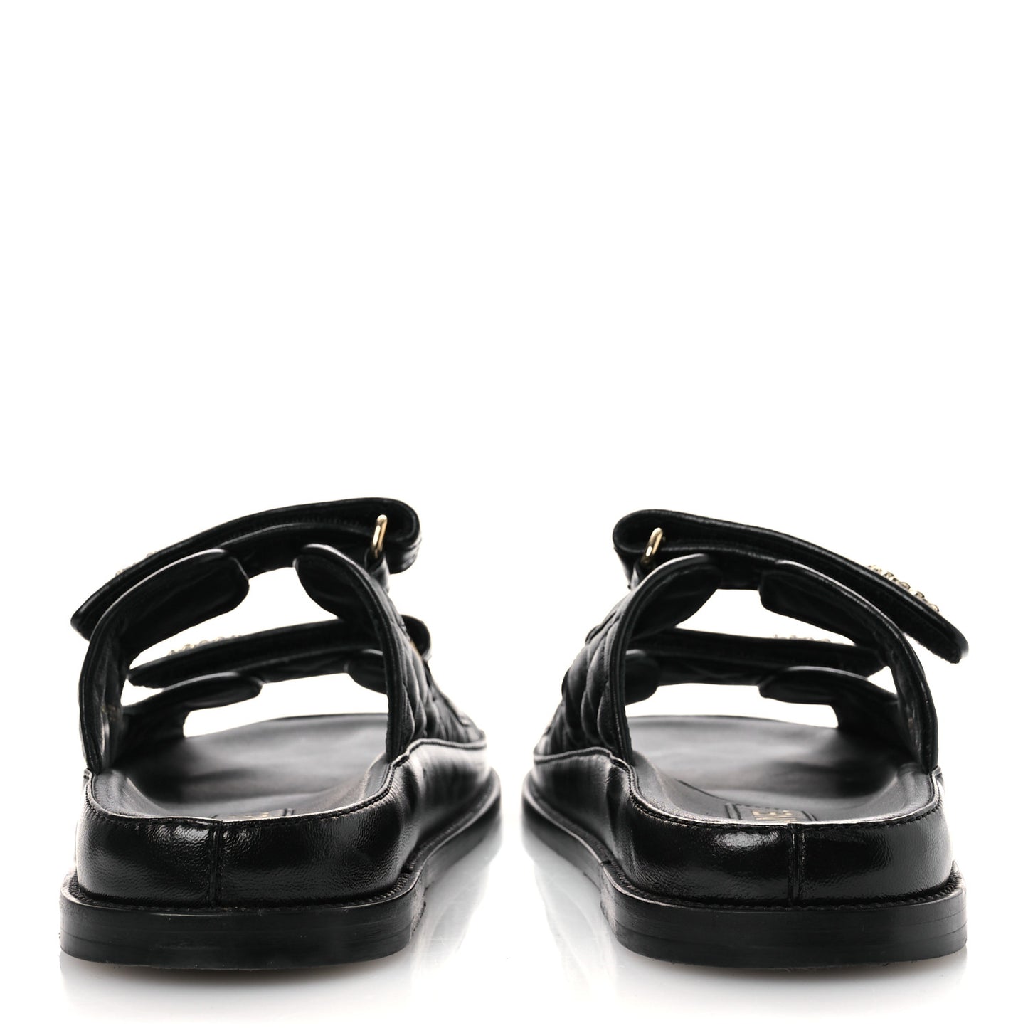 Lambskin Quilted Velcro Dad Chain CC Slide Sandals 39 Black