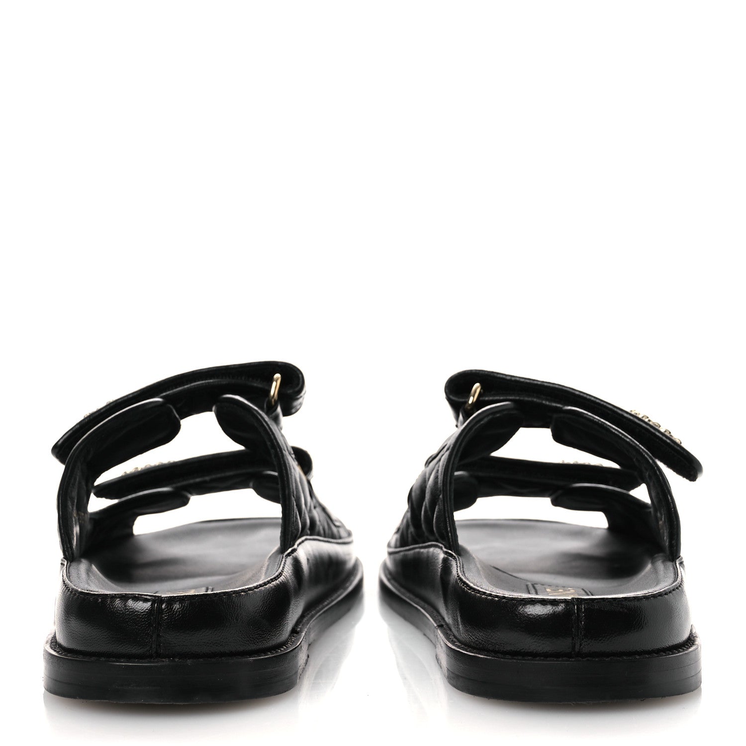 Chanel Lambskin Quilted Velcro Dad Chain CC Slide Sandals 39 Black 6 of 13
