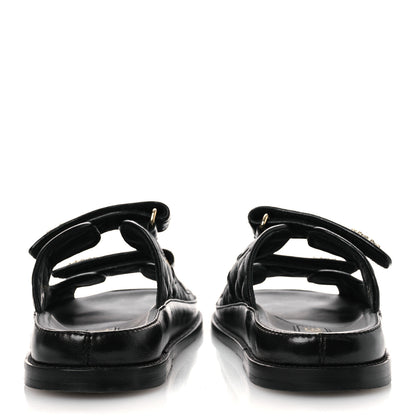 Chanel Lambskin Quilted Velcro Dad Chain CC Slide Sandals 39 Black 6 of 13