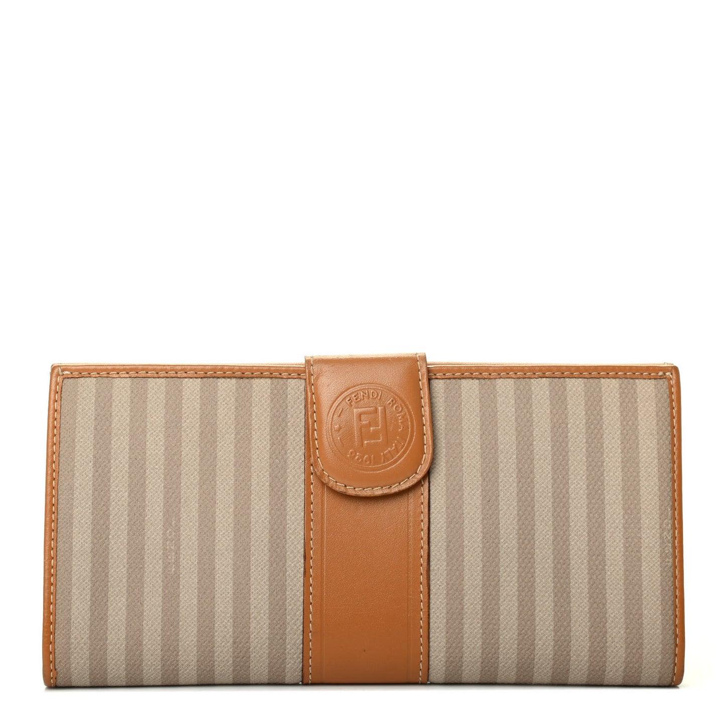 Coated Canvas Striped Wallet Ecru Camel