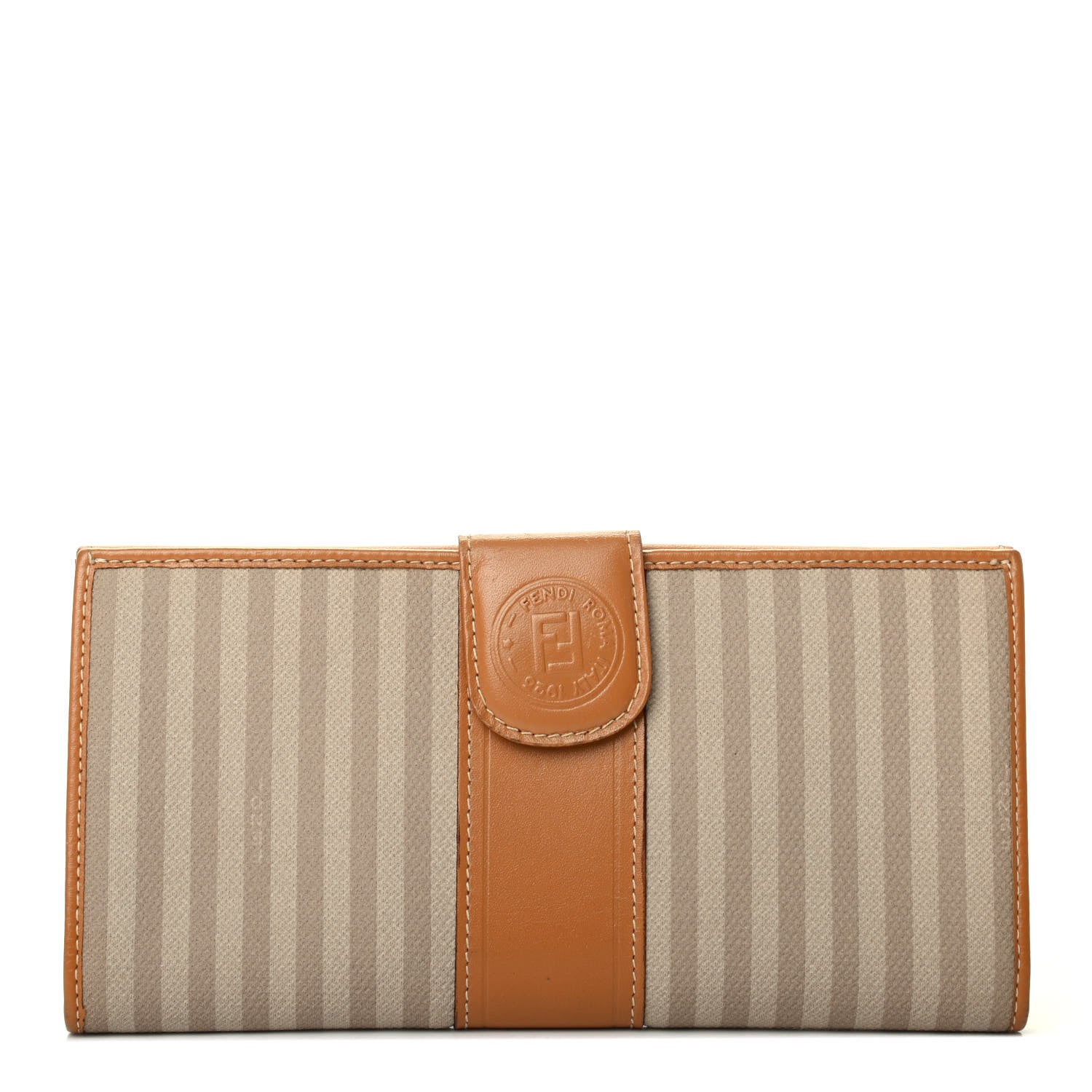 Fendi Coated Canvas Striped Wallet Ecru Camel 1 of 8