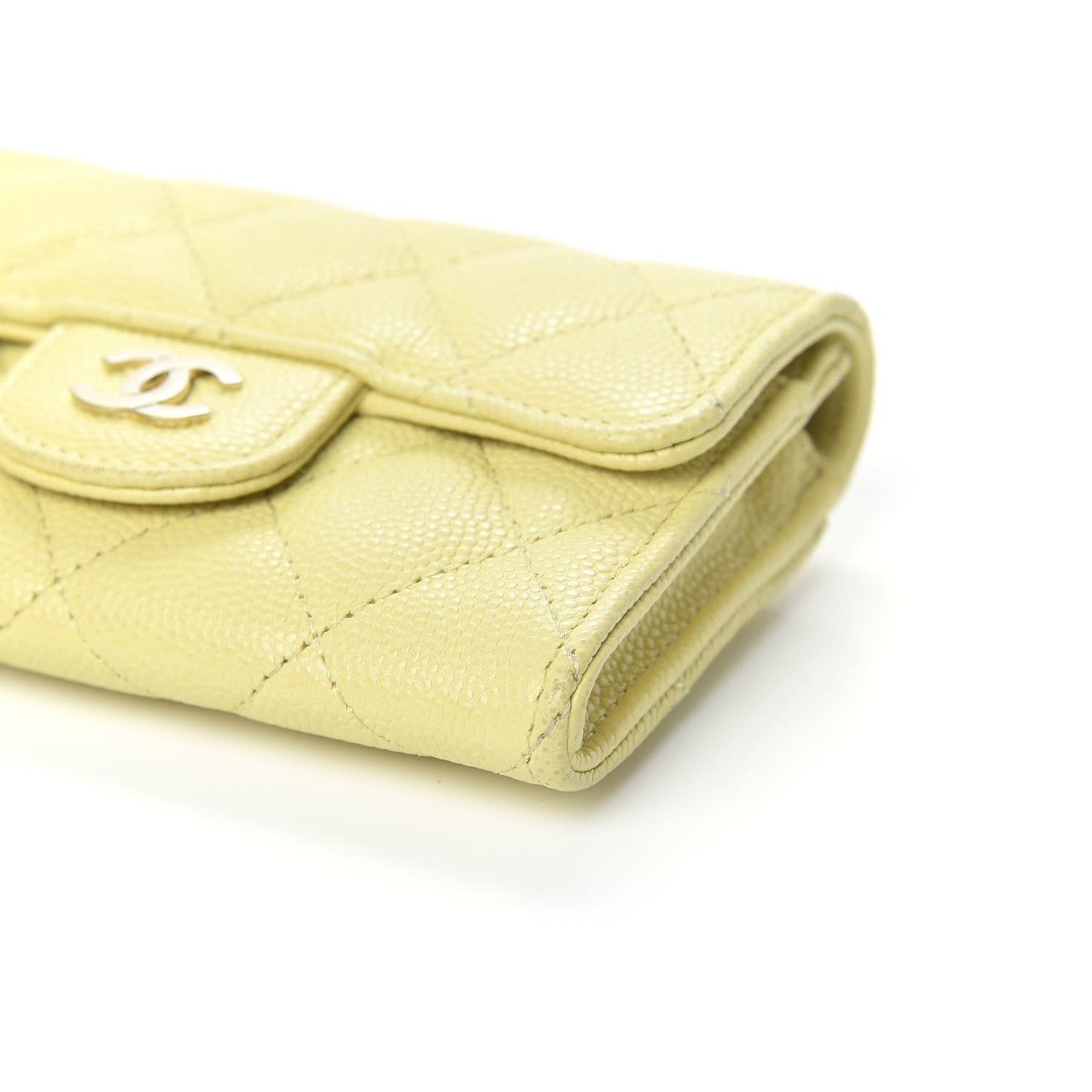 Caviar Quilted Flap Card Holder Wallet Yellow