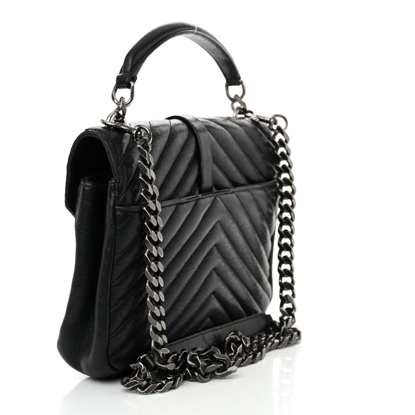 Sheepskin Matelasse Chevron Monogram Medium College Bag Black