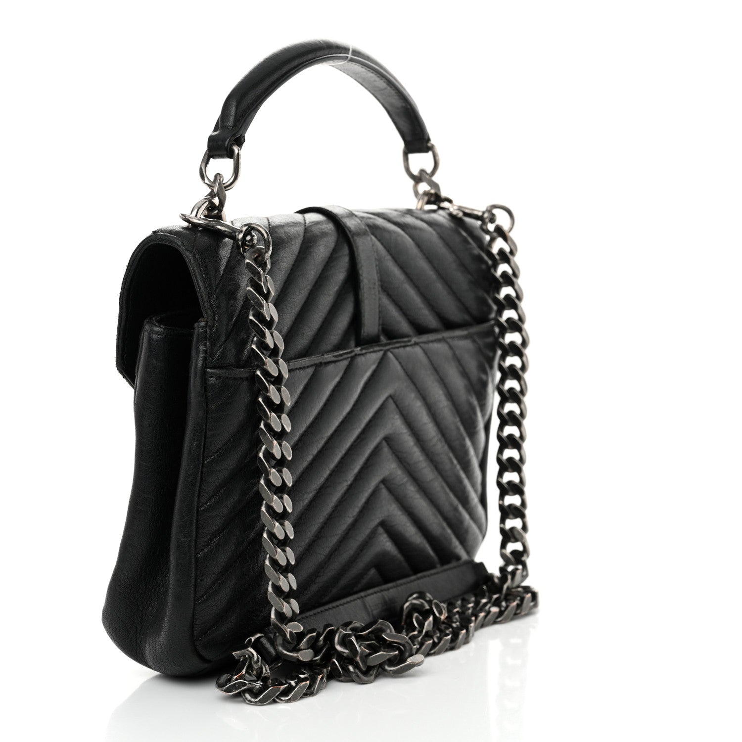 Saint Laurent Sheepskin Matelasse Chevron Monogram Medium College Bag Black 3 of 16