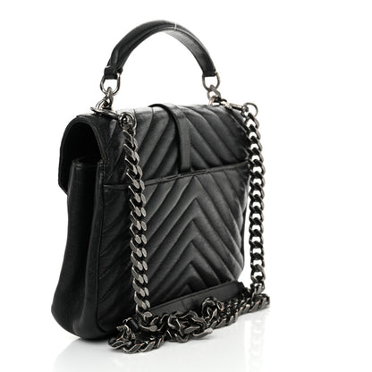 Saint Laurent Sheepskin Matelasse Chevron Monogram Medium College Bag Black 3 of 16