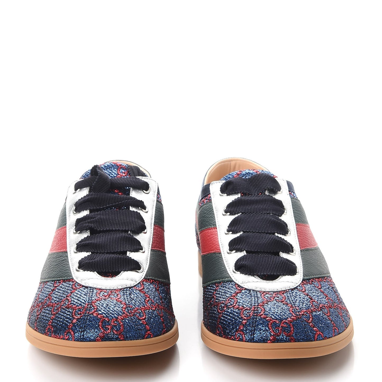 Lurex Calfskin Web GG Monogram Mens Falacer Sneakers 9 Iridescent Blue Iridescent Red Silver