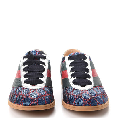 Gucci Lurex Calfskin Web GG Monogram Mens Falacer Sneakers 9 Iridescent Blue Iridescent Red Silver 2 of 11